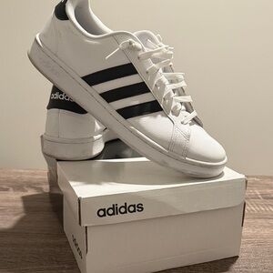 Adidas Men's White and Black Striped Sneakers